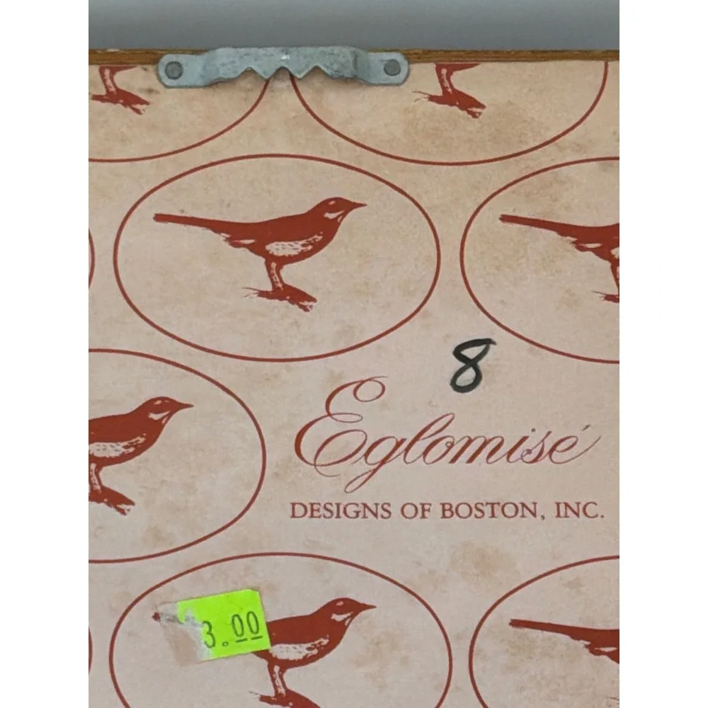 Eglomise Designs of Boston Reverse Glass Painted Christmas Mirror Animal Scene